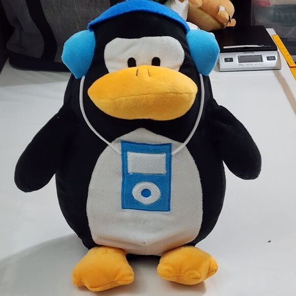Large Penguin Listening to Music on Blue Headphones & iPod Plush Stuffed Animal - Picture 2 of 15